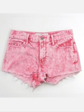 Hollister High-Rise Pink Acid Wash Cut-Off Shorts Denim Mini Womens Size 1 25